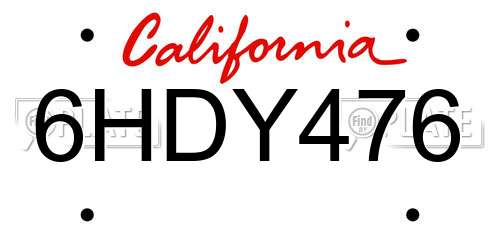6HDY476 California License Plate