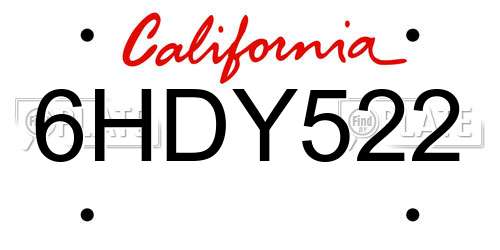 6HDY522 California License Plate