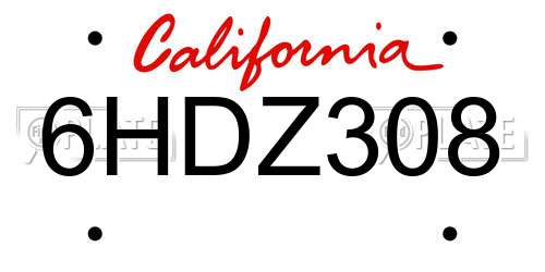 6HDZ308 California License Plate