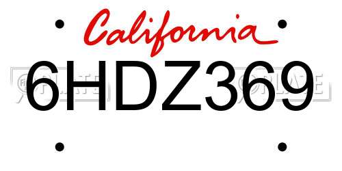 6HDZ369 California License Plate