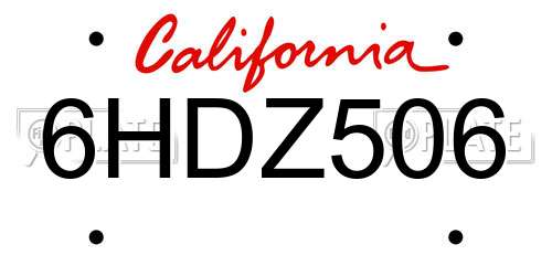 6HDZ506 California License Plate