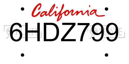 6HDZ799 California License Plate