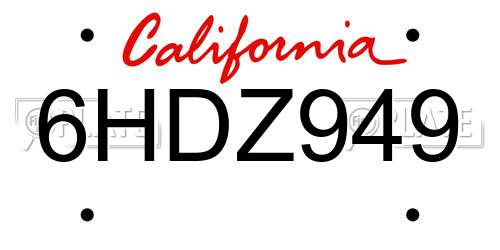 6HDZ949 California License Plate