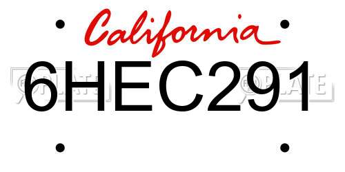 6HEC291 California License Plate