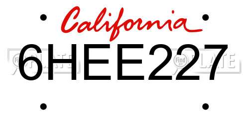 6HEE227 California License Plate