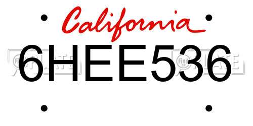 6HEE536 California License Plate