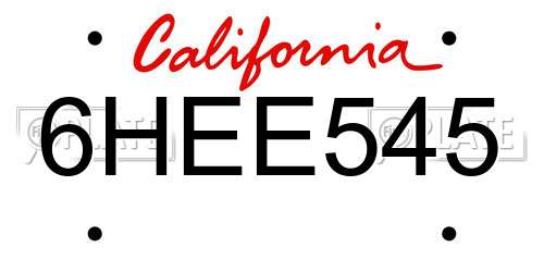 6HEE545 California License Plate