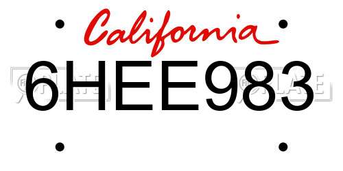 6HEE983 California License Plate