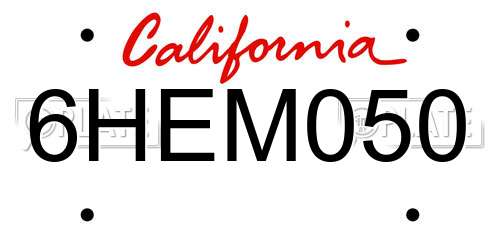 6HEM050 California License Plate