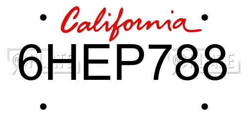 6HEP788 California License Plate