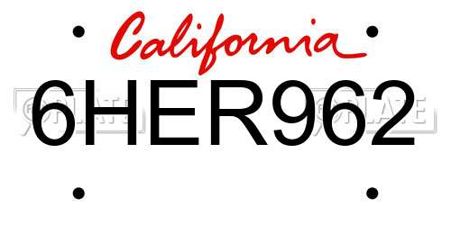 6HER962 California License Plate