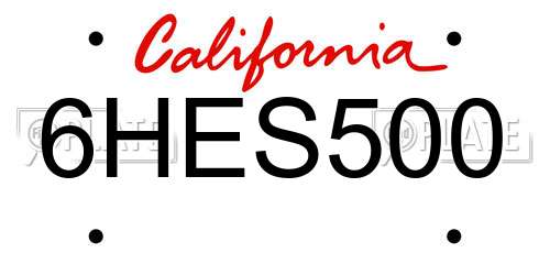 6HES500 California License Plate
