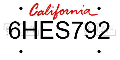 6HES792 California License Plate