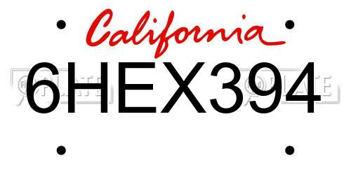 6HEX394 California License Plate