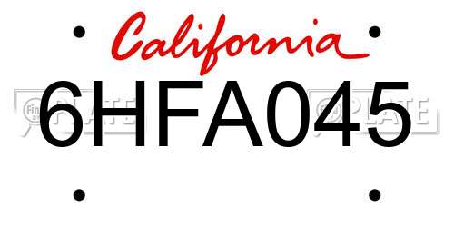 6HFA045 California License Plate