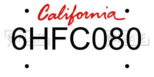 6HFC080 California License Plate