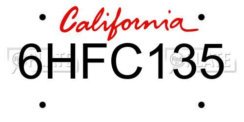 6HFC135 California License Plate