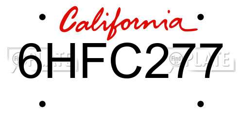 6HFC277 California License Plate