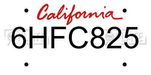 6HFC825 California License Plate