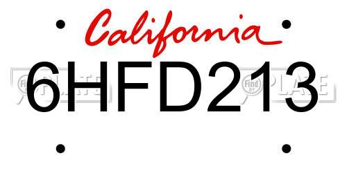 6HFD213 California License Plate
