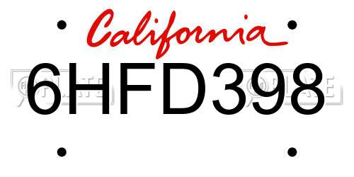 6HFD398 California License Plate