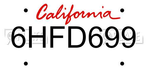 6HFD699 California License Plate