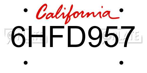 6HFD957 California License Plate