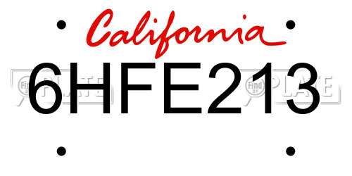 6HFE213 California License Plate