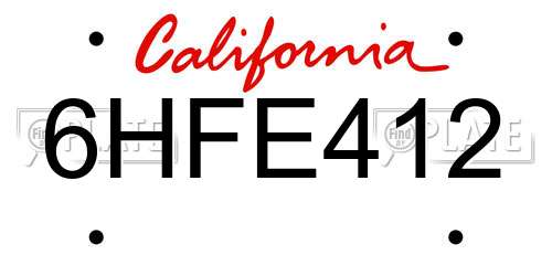 6HFE412 California License Plate