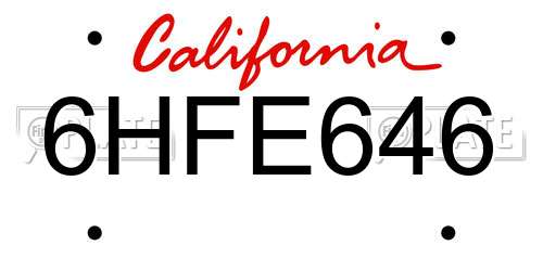 6HFE646 California License Plate