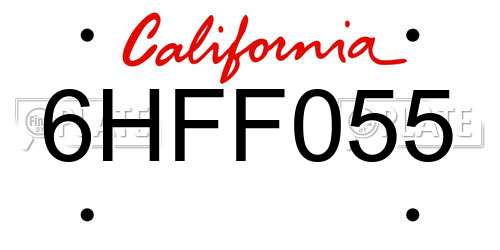 6HFF055 California License Plate