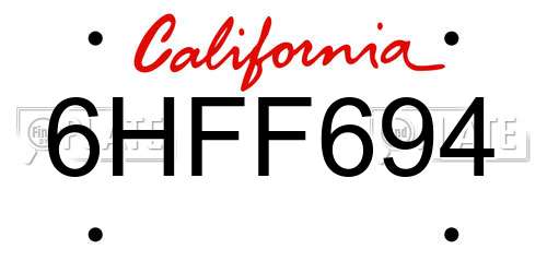 6HFF694 California License Plate