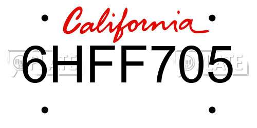 6HFF705 California License Plate