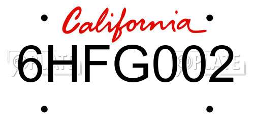 6HFG002 California License Plate