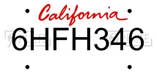 6HFH346 California License Plate