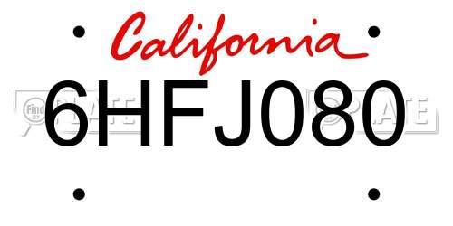 6HFJ080 California License Plate