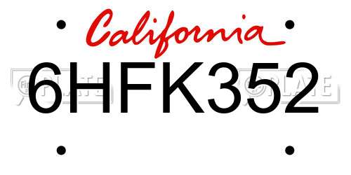 6HFK352 California License Plate