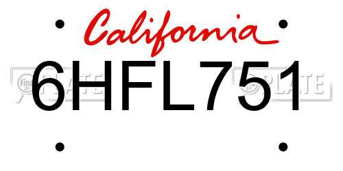 6HFL751 California License Plate