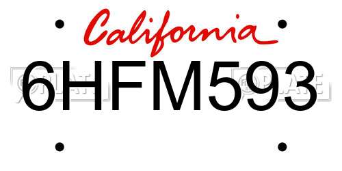6HFM593 California License Plate