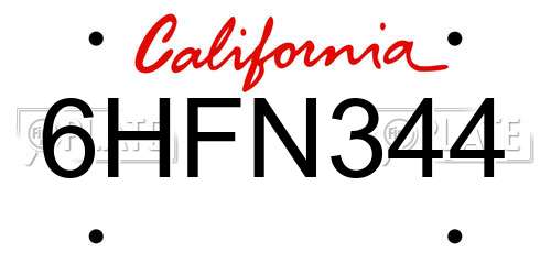 6HFN344 California License Plate