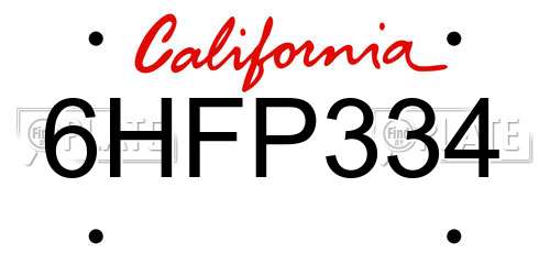 6HFP334 California License Plate