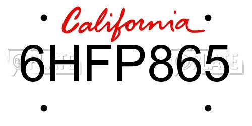 6HFP865 California License Plate