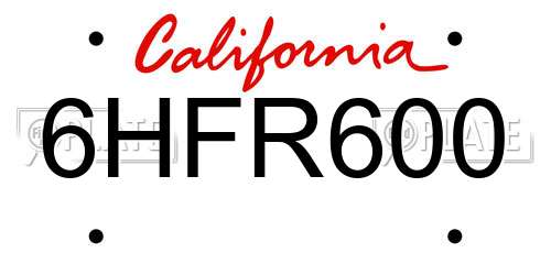 6HFR600 California License Plate