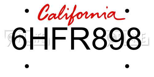 6HFR898 California License Plate