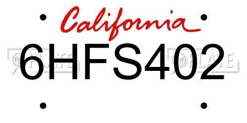 6HFS402 California License Plate
