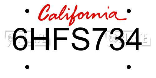 6HFS734 California License Plate