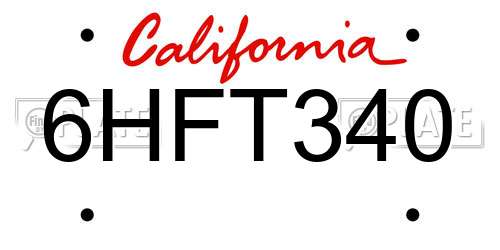 6HFT340 California License Plate