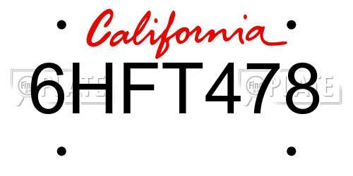 6HFT478 California License Plate