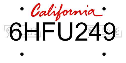 6HFU249 California License Plate