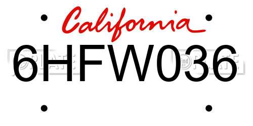 6HFW036 California License Plate